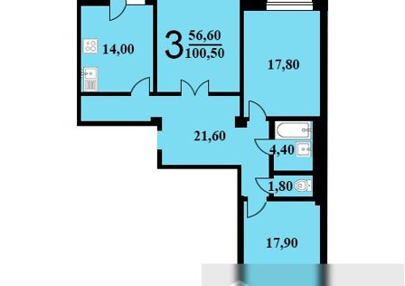 Продаётся 3-комнатная квартира, 100.5 м²