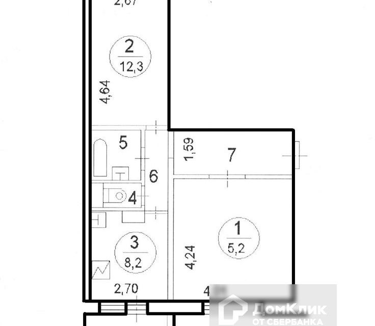 Продаётся 2-комнатная квартира, 50.3 м²